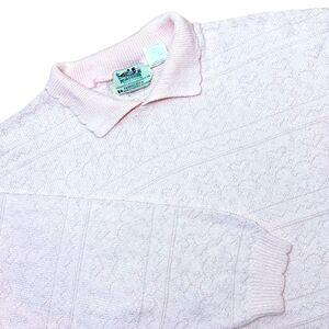 Vtg Cottagecore Heart Grandma Sweater Collared Pink Size XL 3D Knit Textured Art